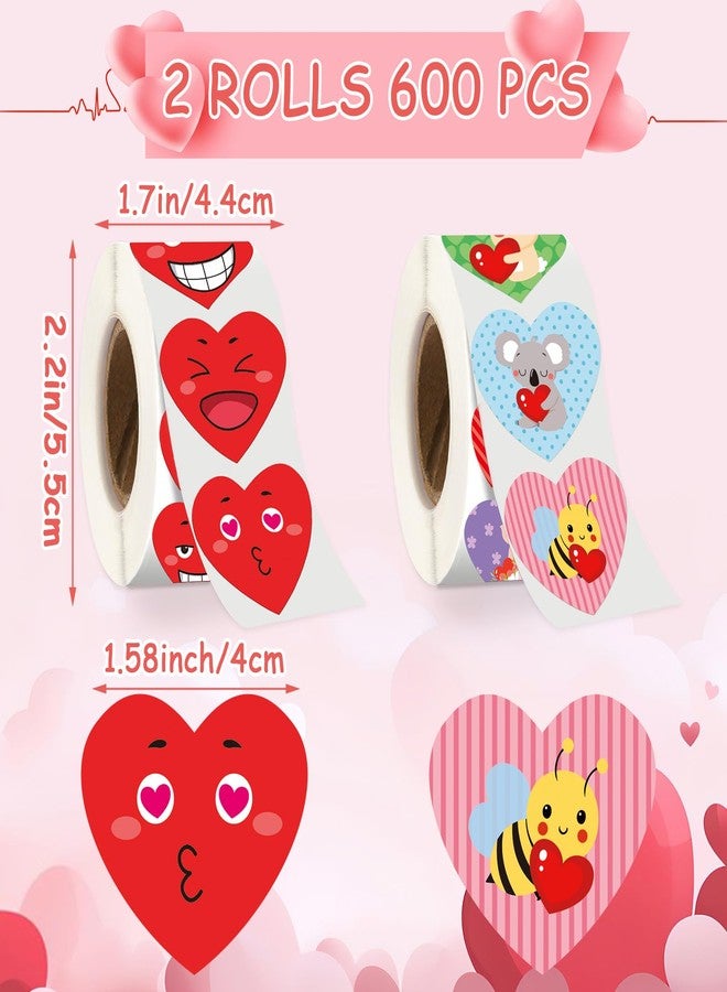 FEBSNOW Valentine's Day Stickers for Kids, 600 Pcs Heart Stickers Valentine Envelopes Stickers Animals Self Adhesive Water Bottle Stickers for Boys Girls Gift Filler School Kids Toddlers Decorations - Image 2